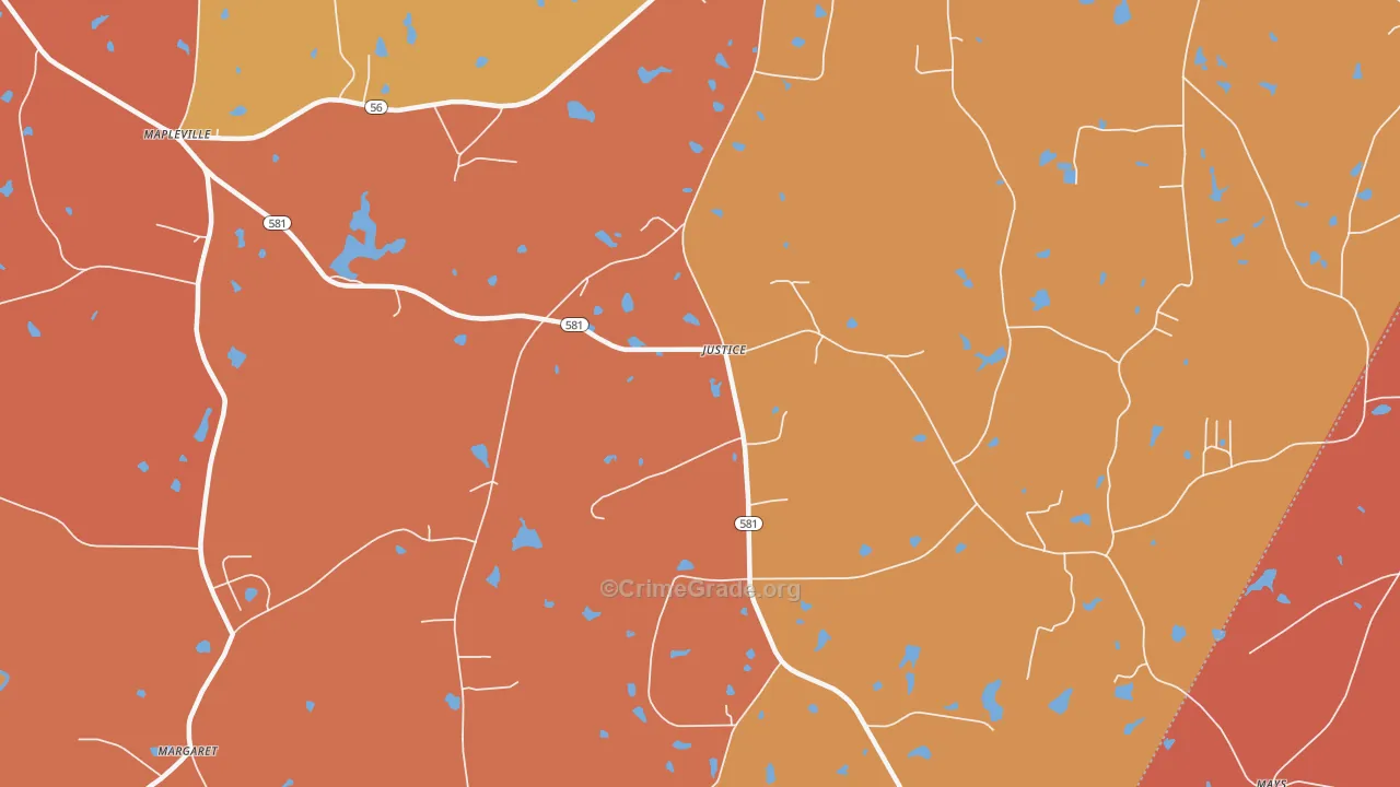 Justice, NC Map of Robbery Rates