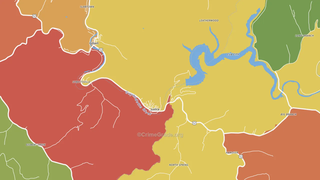 Justice, WV Map of Robbery Rates