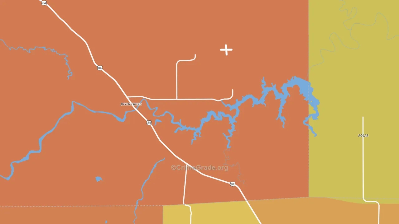 Justiceburg, TX Map of Robbery Rates