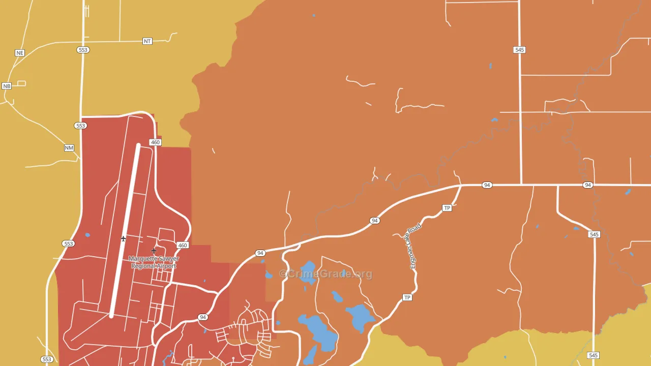 K. I. Sawyer Air Force Base, MI Map of Robbery Rates