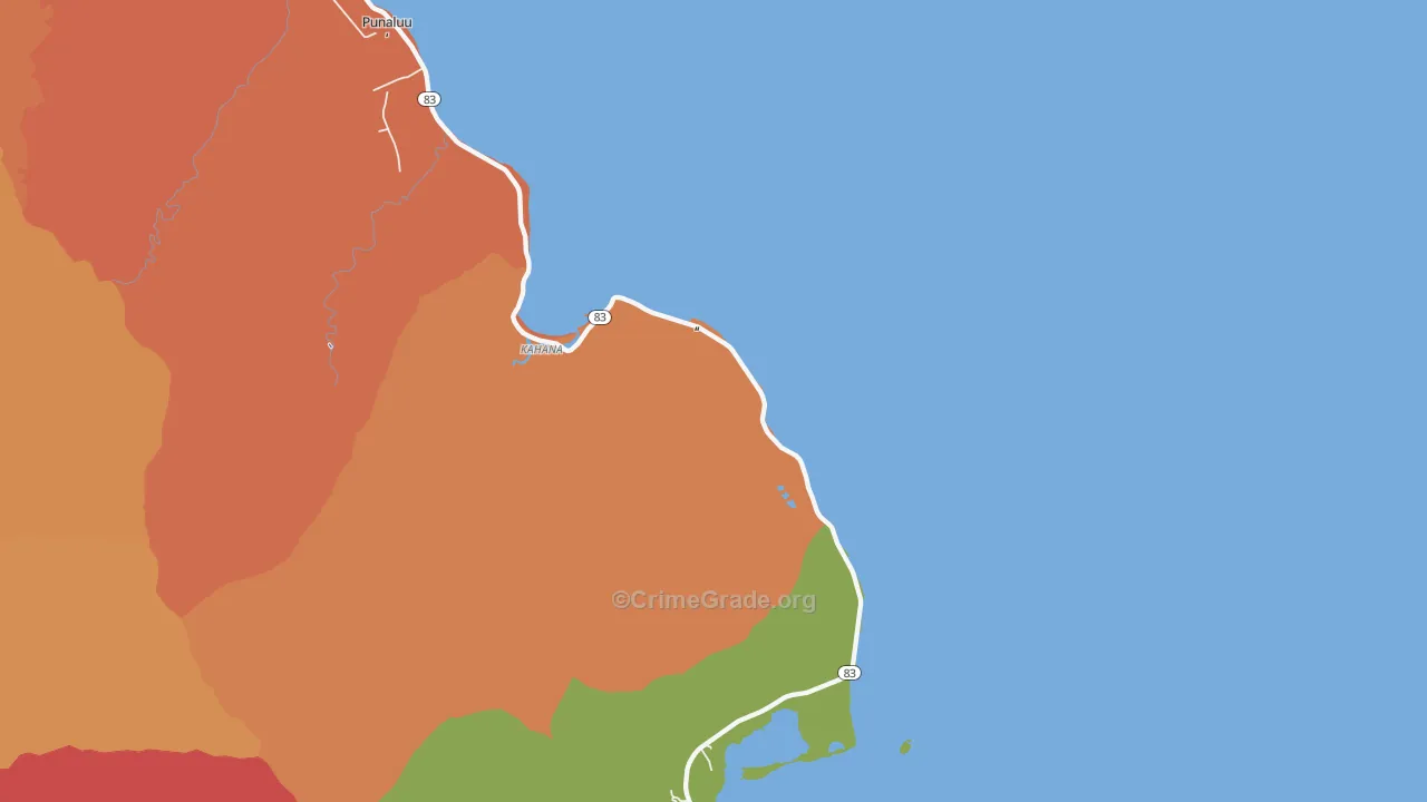 Kaaawa, HI Map of Robbery Rates