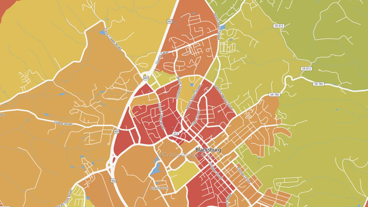 Kabrich Crescent, Blacksburg, VA Map of Robbery Rates