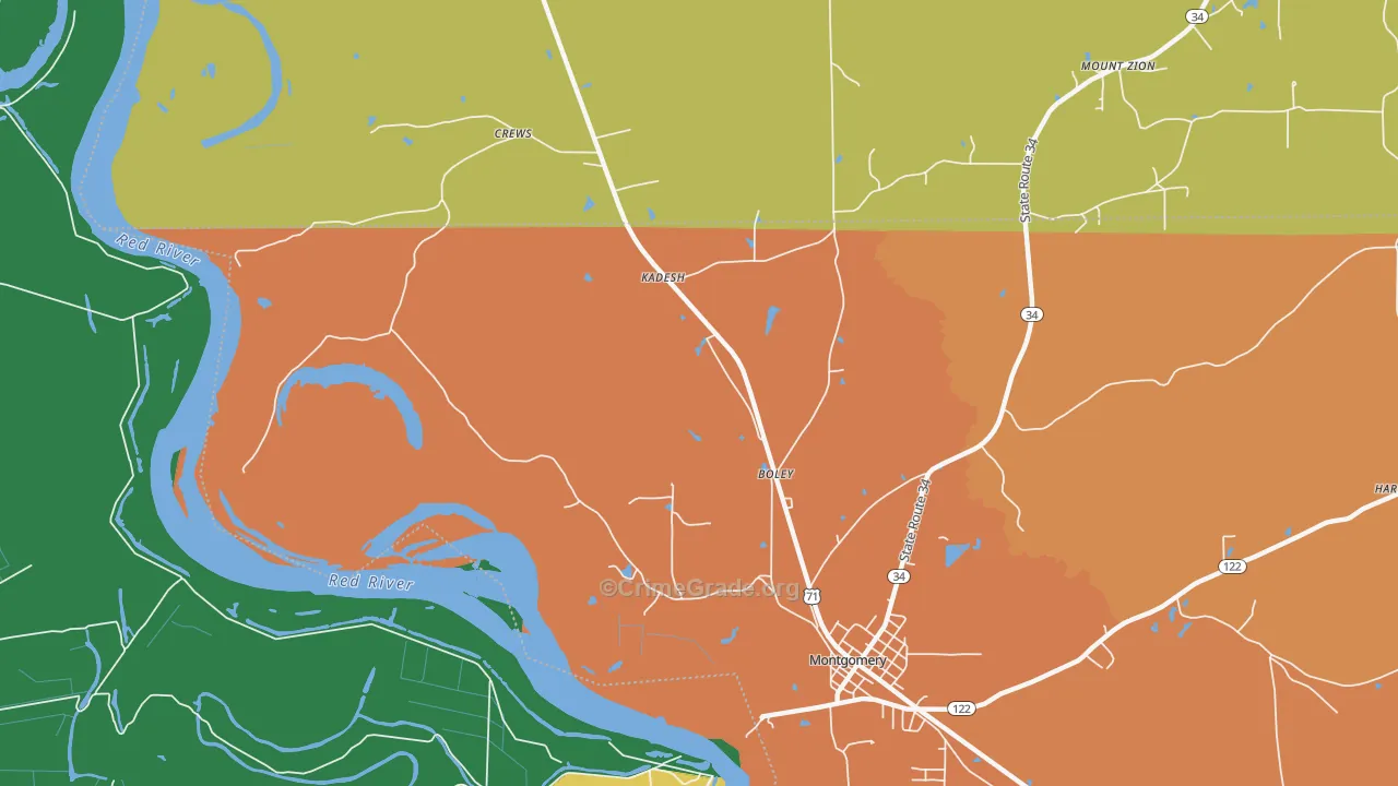 Kadesh, LA Map of Robbery Rates