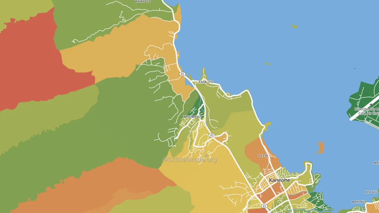 Kahaluu, Kaneohe, HI Map of Robbery Rates