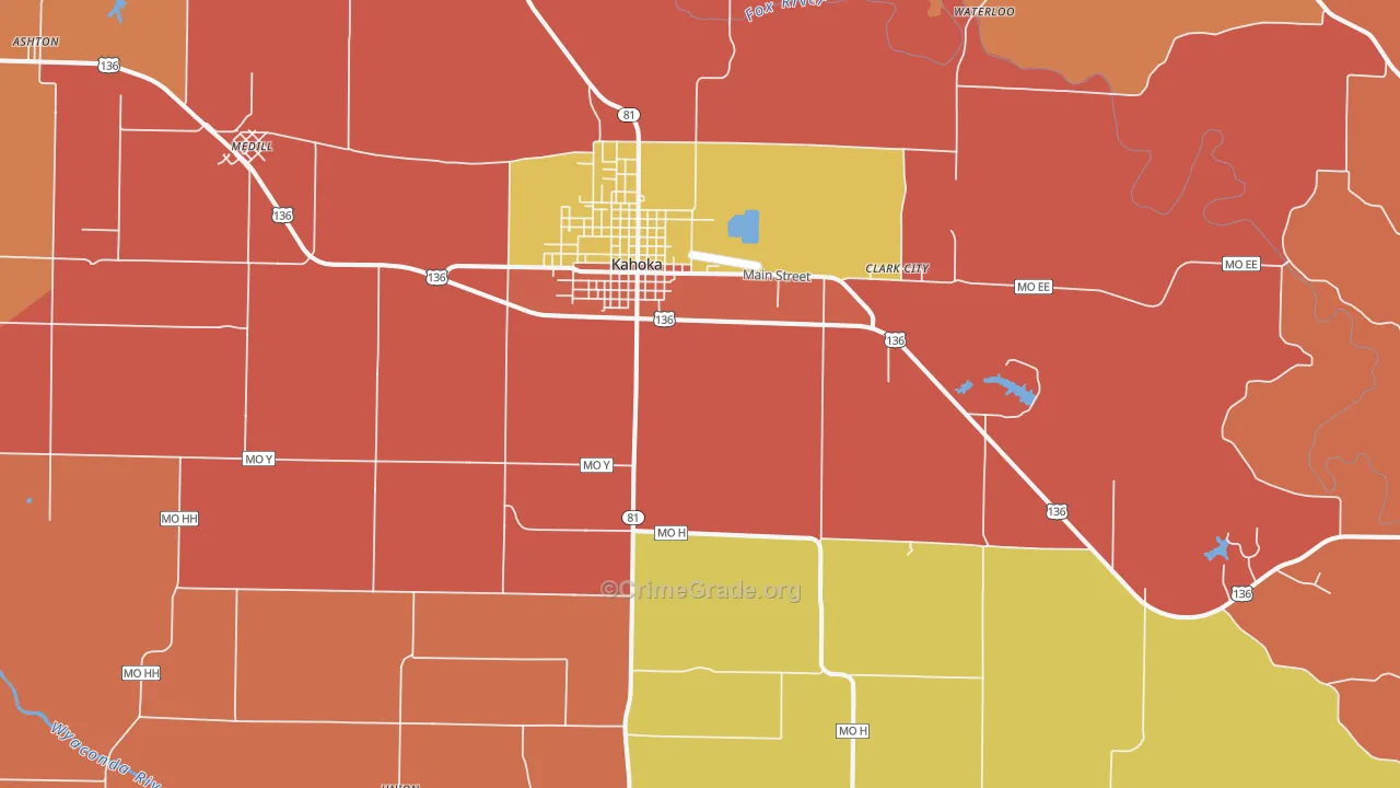 Kahoka, MO Map of Robbery Rates