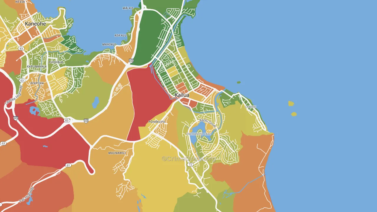 Kailua, HI Map of Robbery Rates
