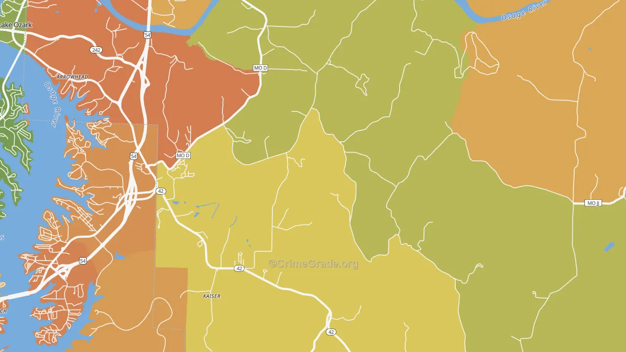 Kaiser, MO Map of Robbery Rates