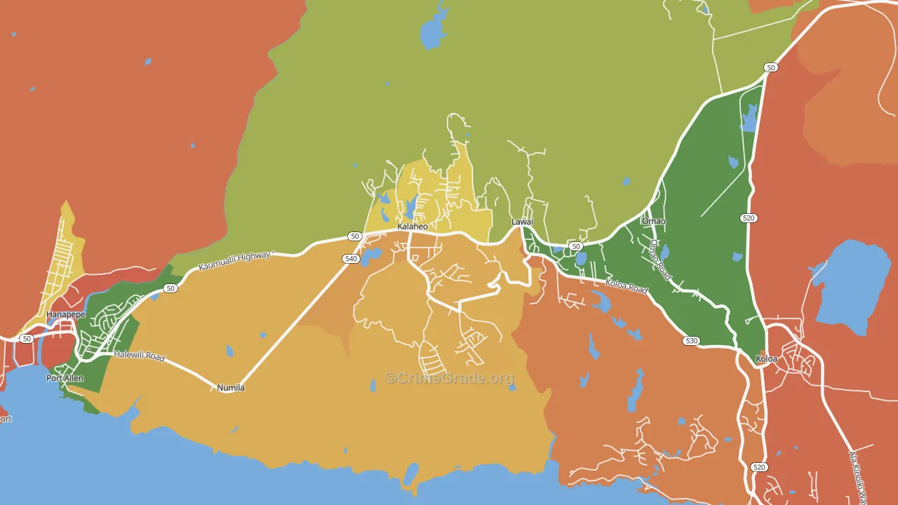 Kalaheo, HI Map of Robbery Rates