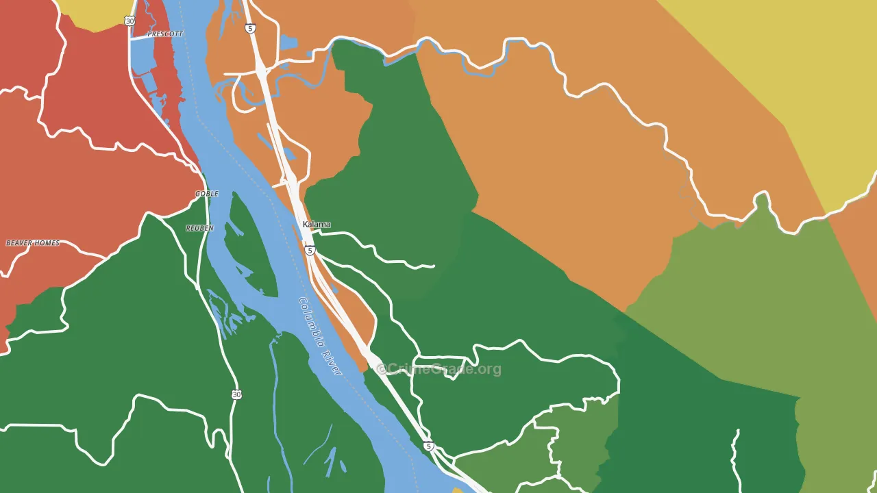 Kalama, WA Map of Robbery Rates