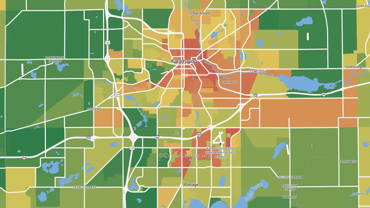 Kalamazoo County, MI Map of Robbery Rates
