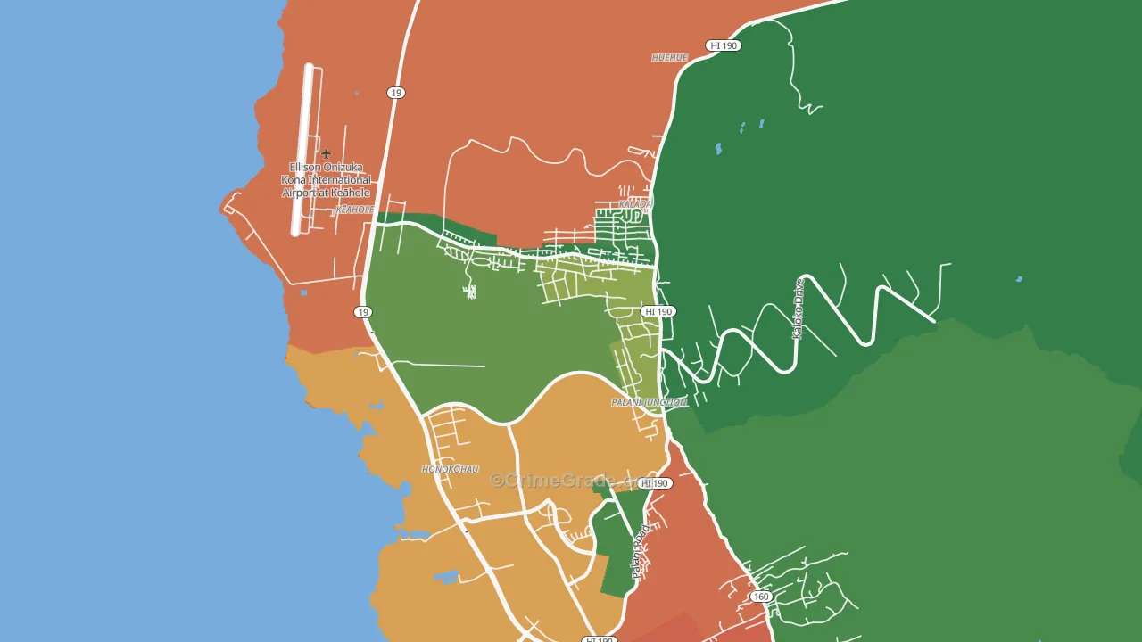 Kalaoa, HI Map of Robbery Rates