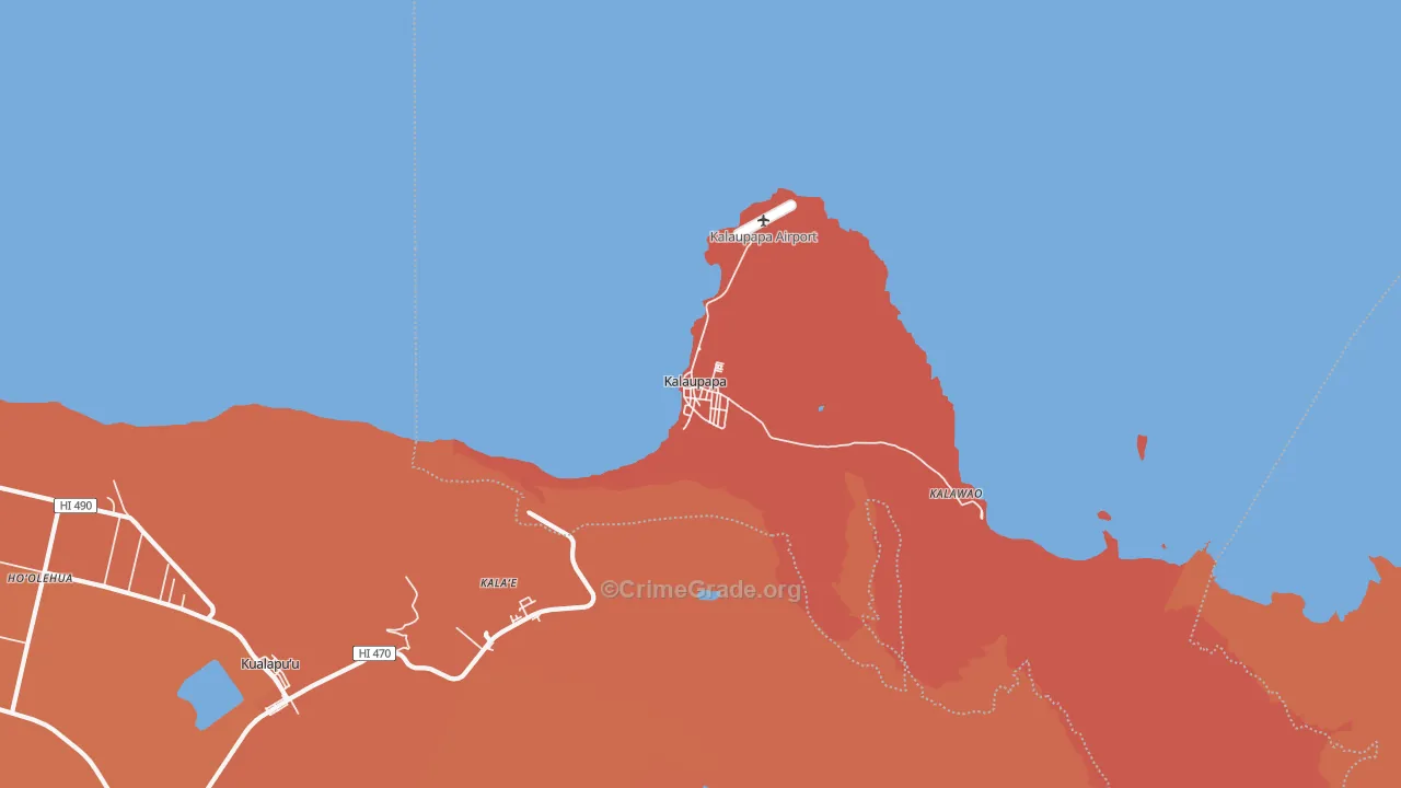 Kalawao County, HI Map of Robbery Rates
