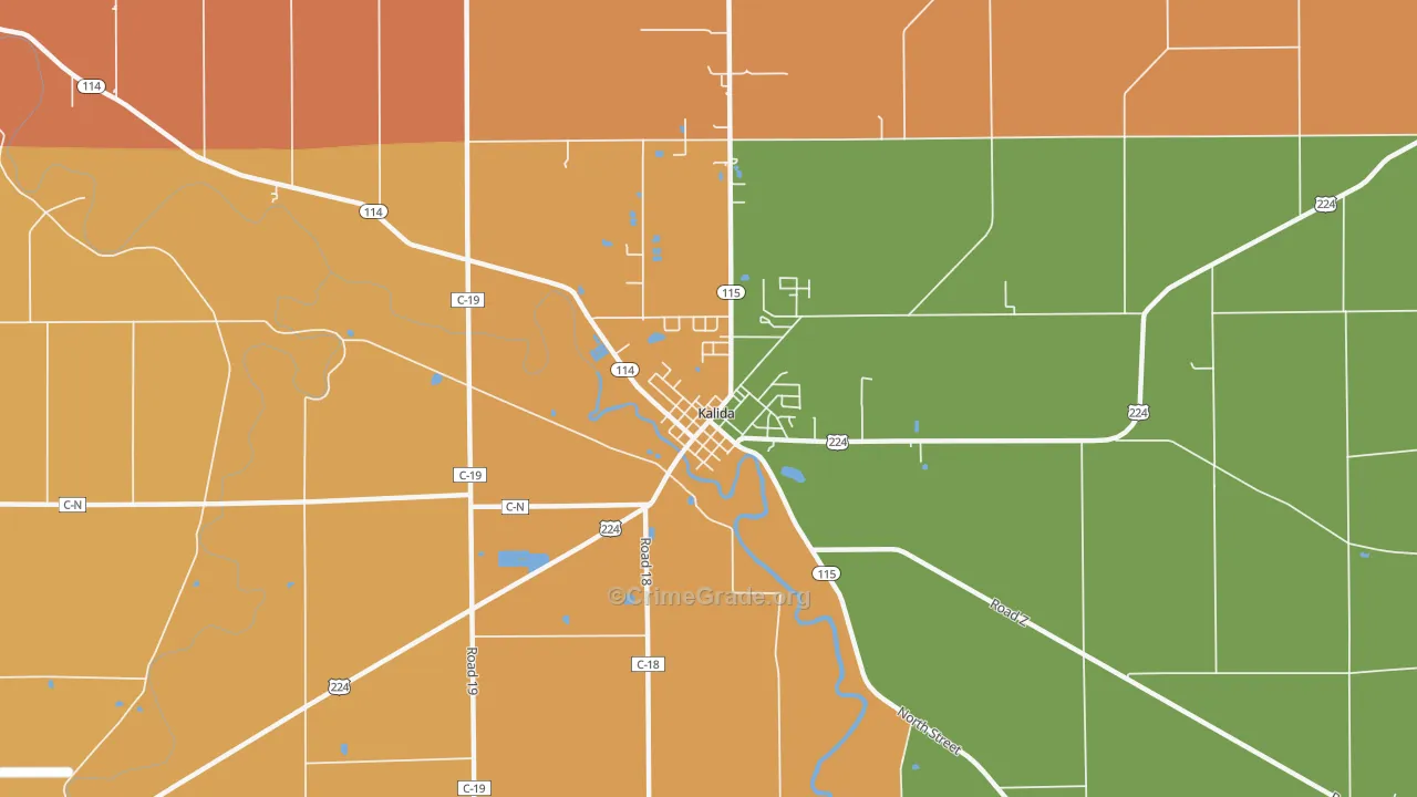 Kalida, OH Map of Robbery Rates