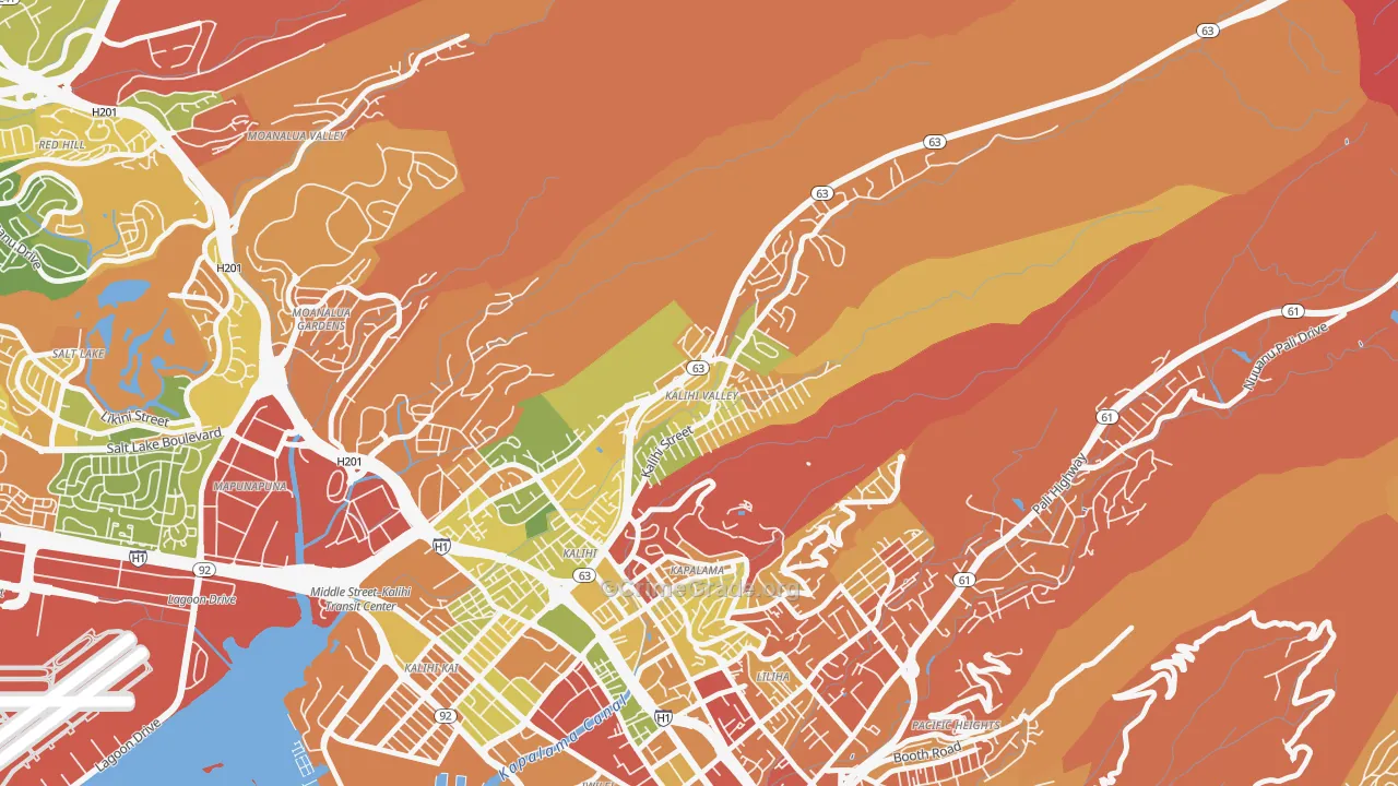Kalihi Valley, Honolulu, HI Map of Robbery Rates