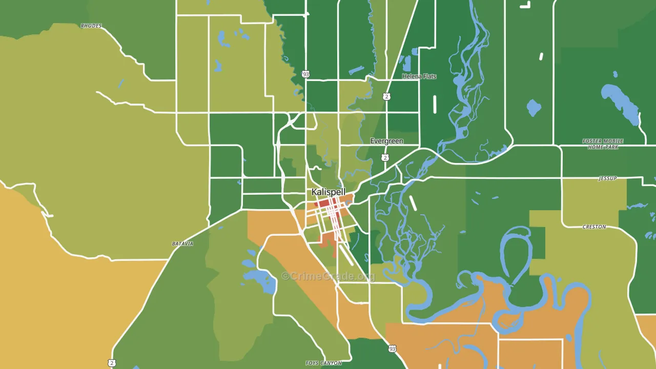 Kalispell, MT Map of Robbery Rates