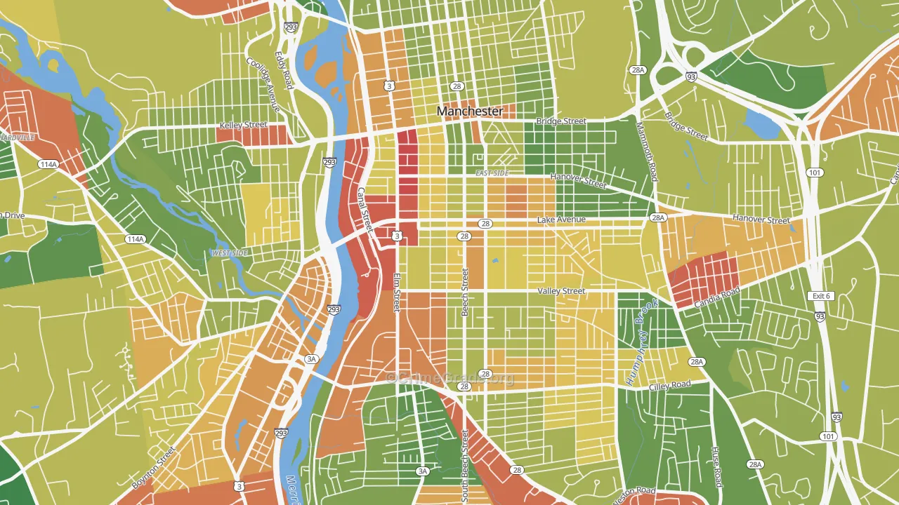 Kalivas Union, Manchester, NH Map of Robbery Rates