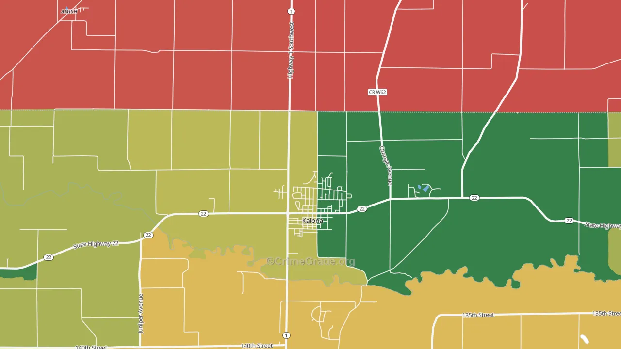 Kalona, IA Map of Robbery Rates