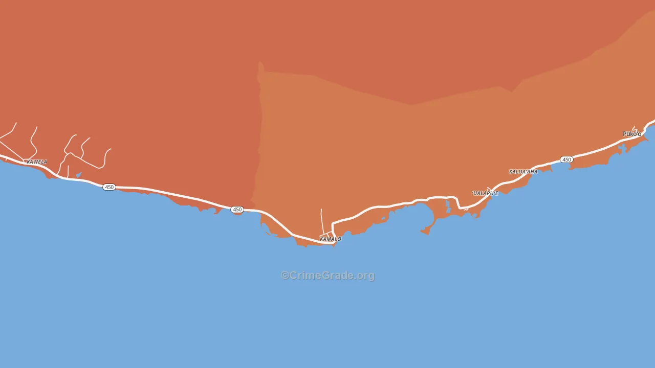 Kamalo, HI Map of Robbery Rates