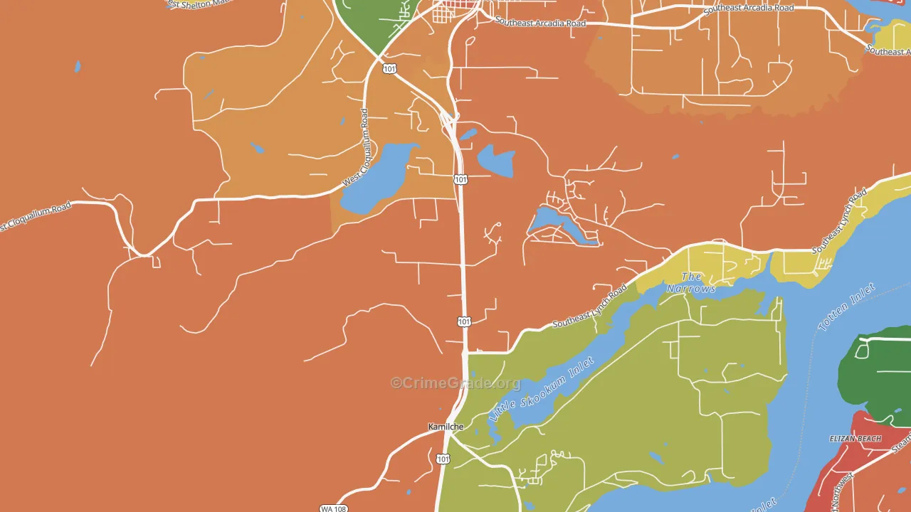 Kamilche, WA Map of Robbery Rates