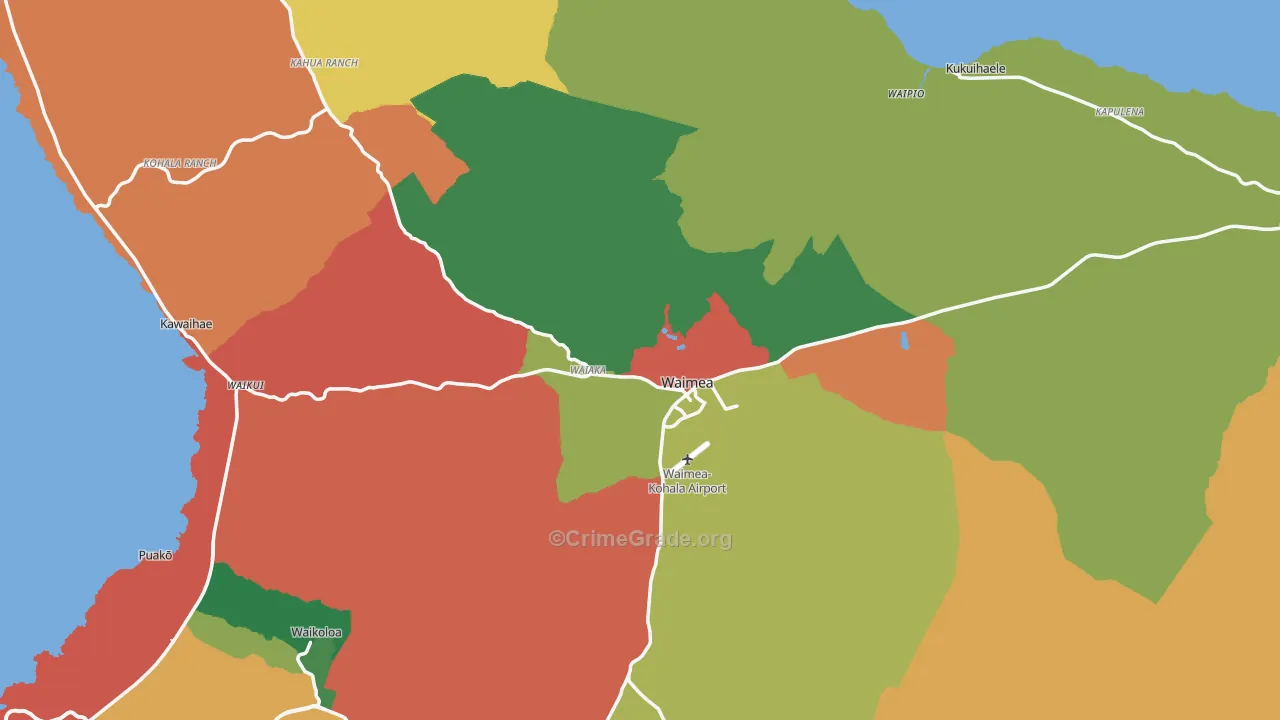 Kamuela, Waimea, HI Map of Robbery Rates