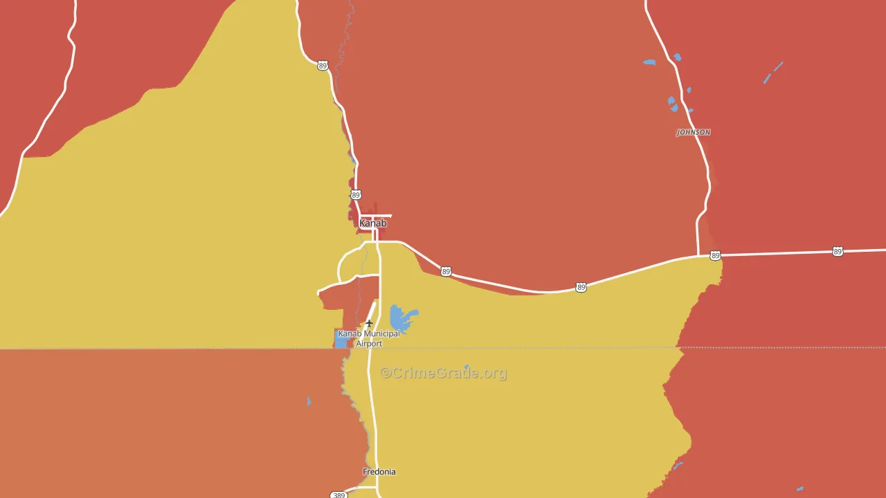 Kanab, UT Map of Robbery Rates
