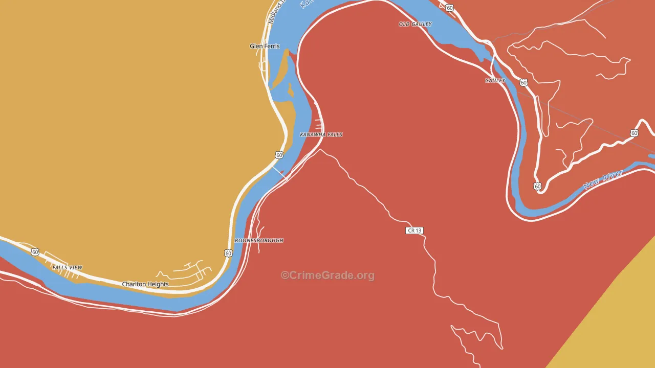 Kanawha Falls, WV Map of Robbery Rates