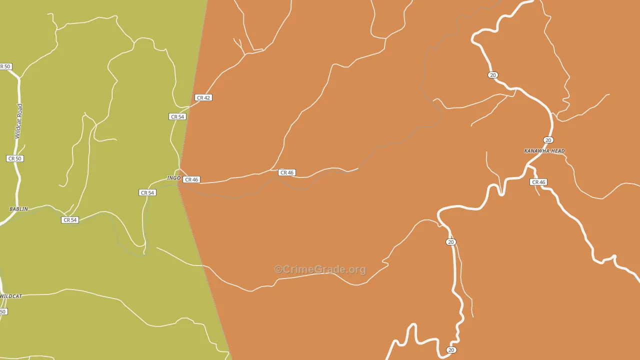 Kanawha Head, WV Map of Robbery Rates