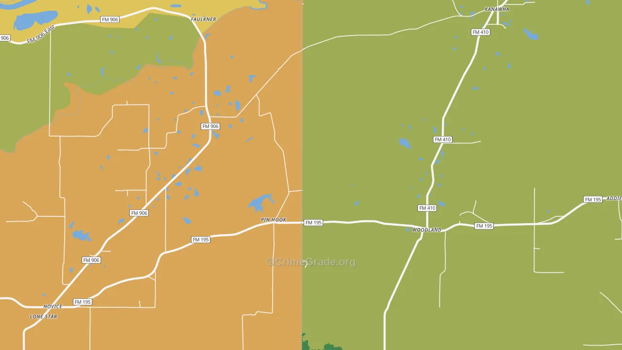 Kanawha, TX Map of Robbery Rates