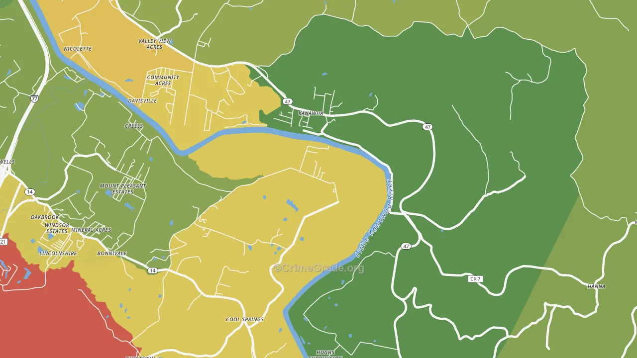 Kanawha, WV Map of Robbery Rates