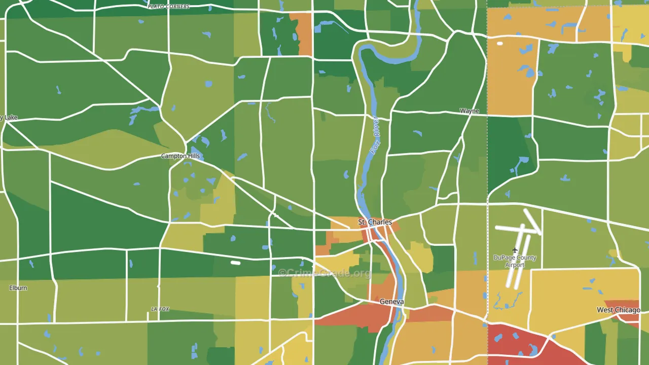 Kane County, IL Map of Robbery Rates