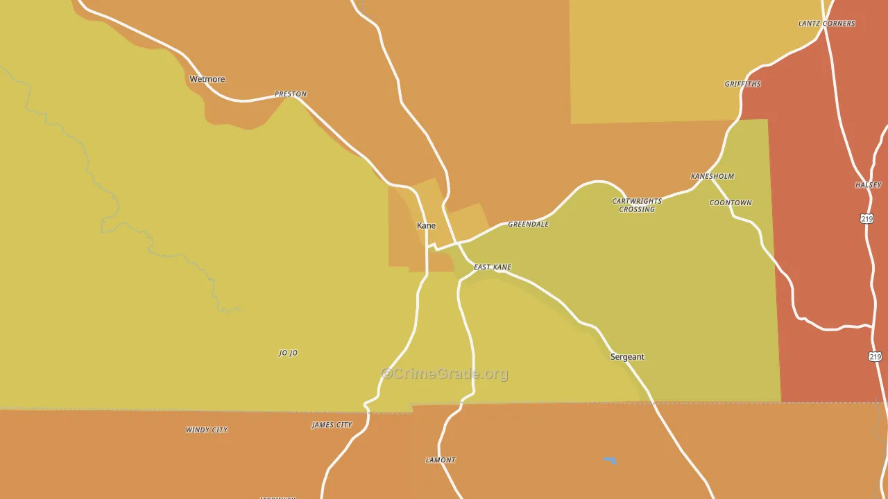 Kane, PA Map of Robbery Rates