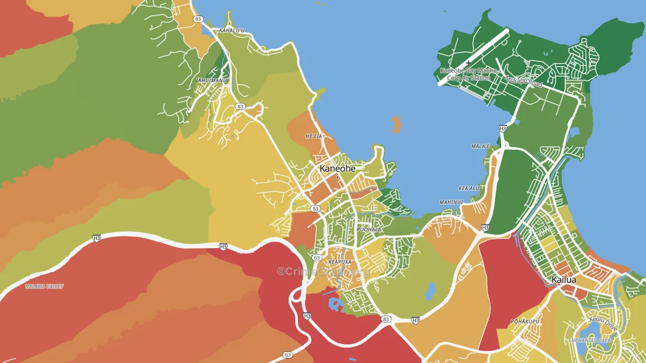 Kaneohe, HI Map of Robbery Rates