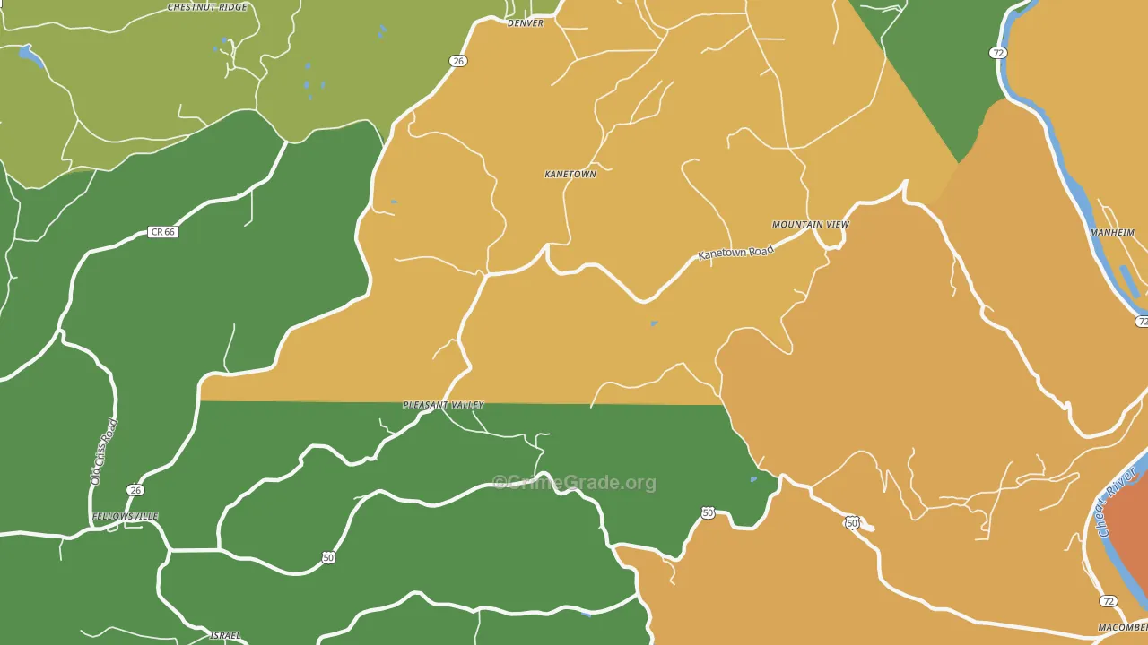 Kanetown, WV Map of Robbery Rates