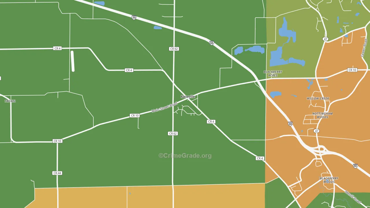 Kaneville, IL Map of Robbery Rates
