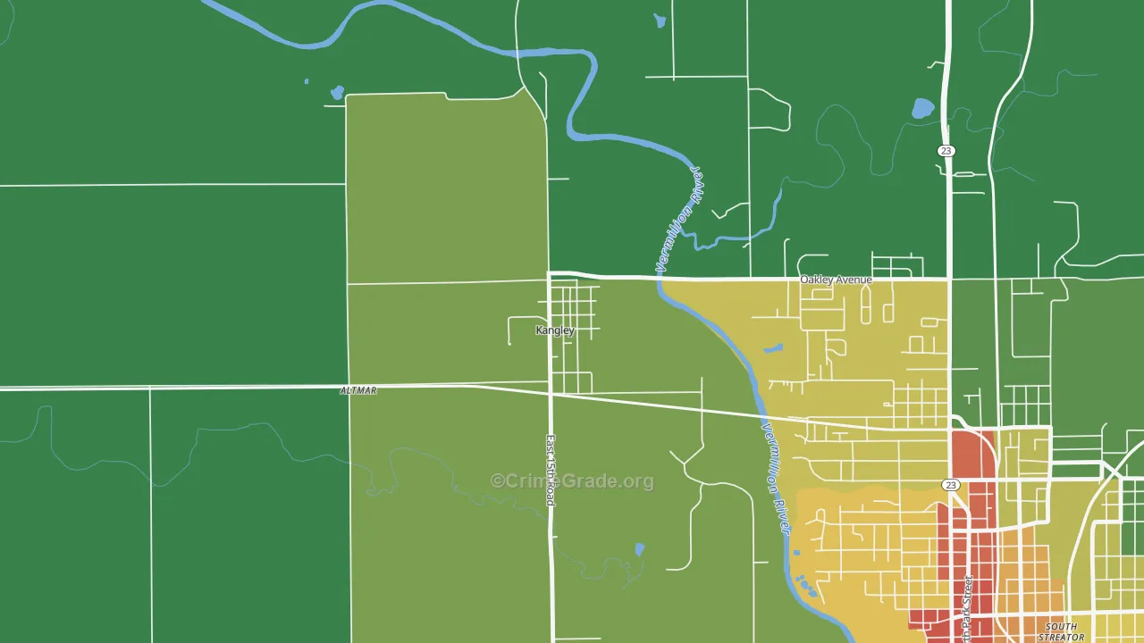 Kangley, IL Map of Robbery Rates
