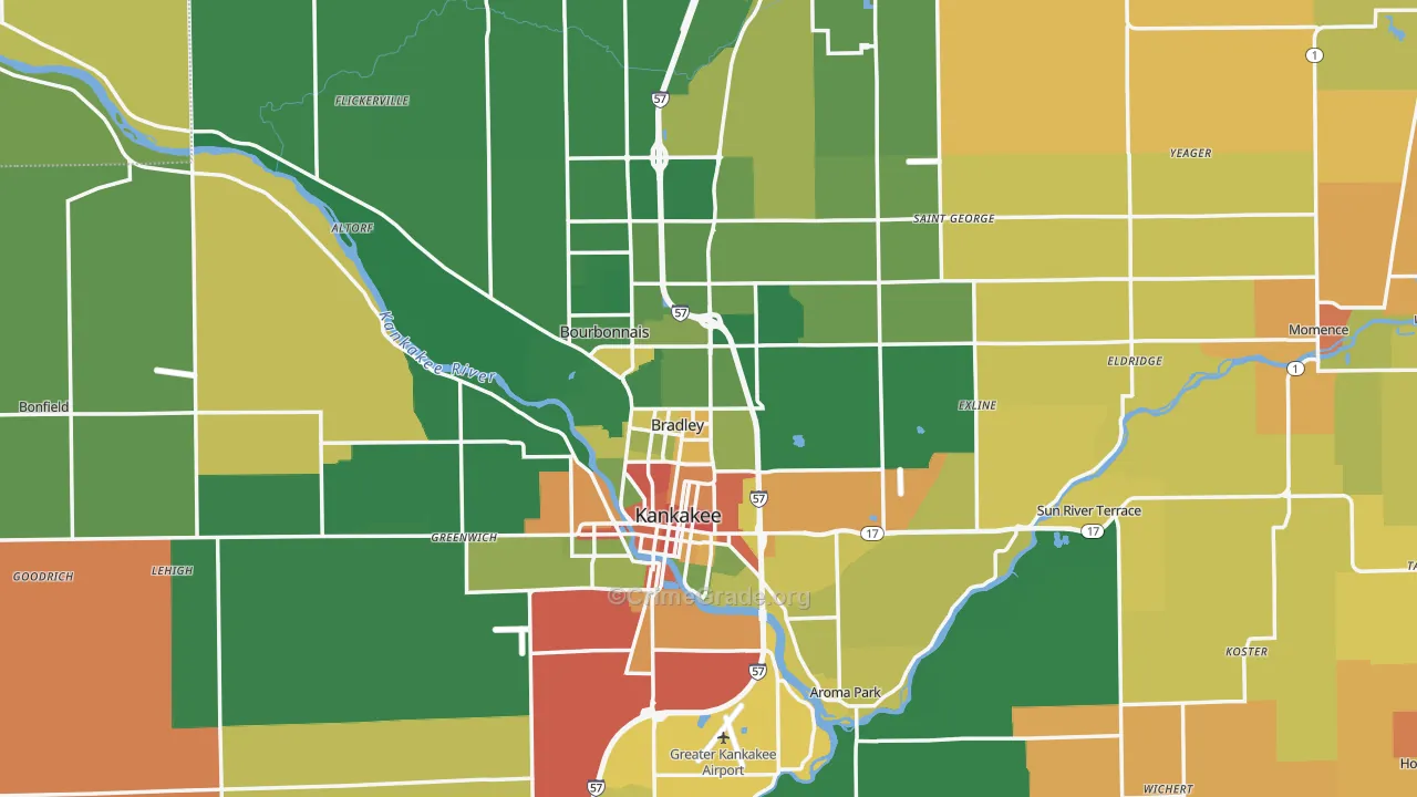 Kankakee County, IL Map of Robbery Rates