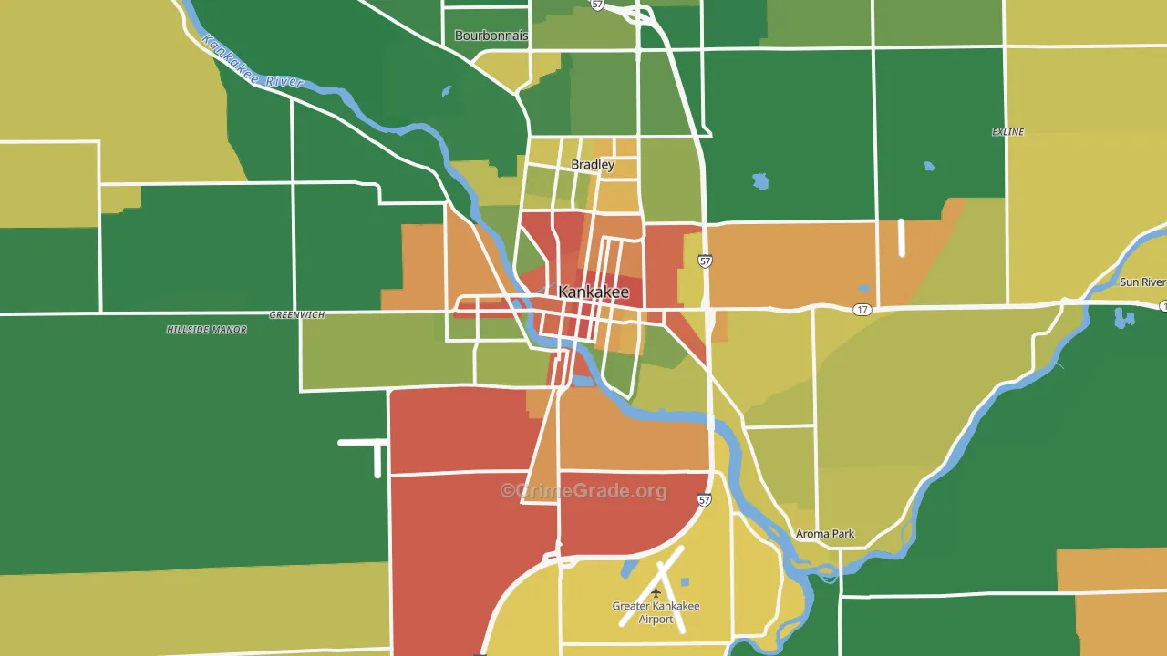 Kankakee, IL Map of Robbery Rates
