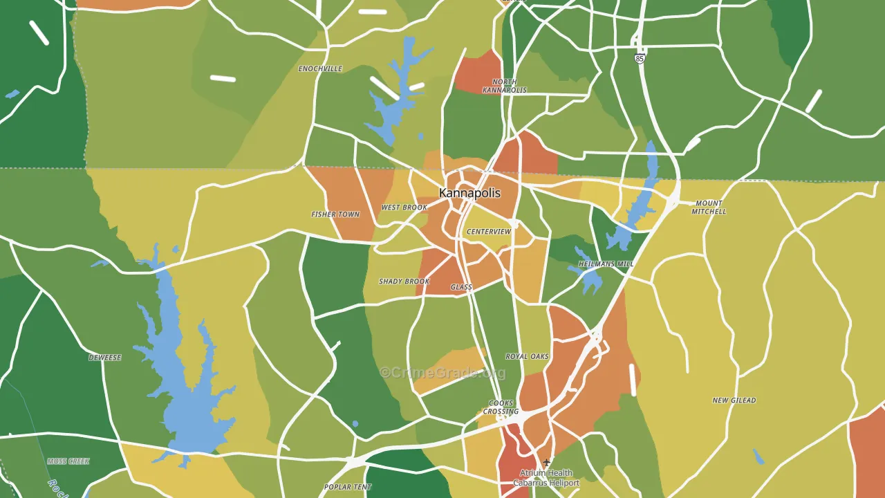 Kannapolis, NC Map of Robbery Rates