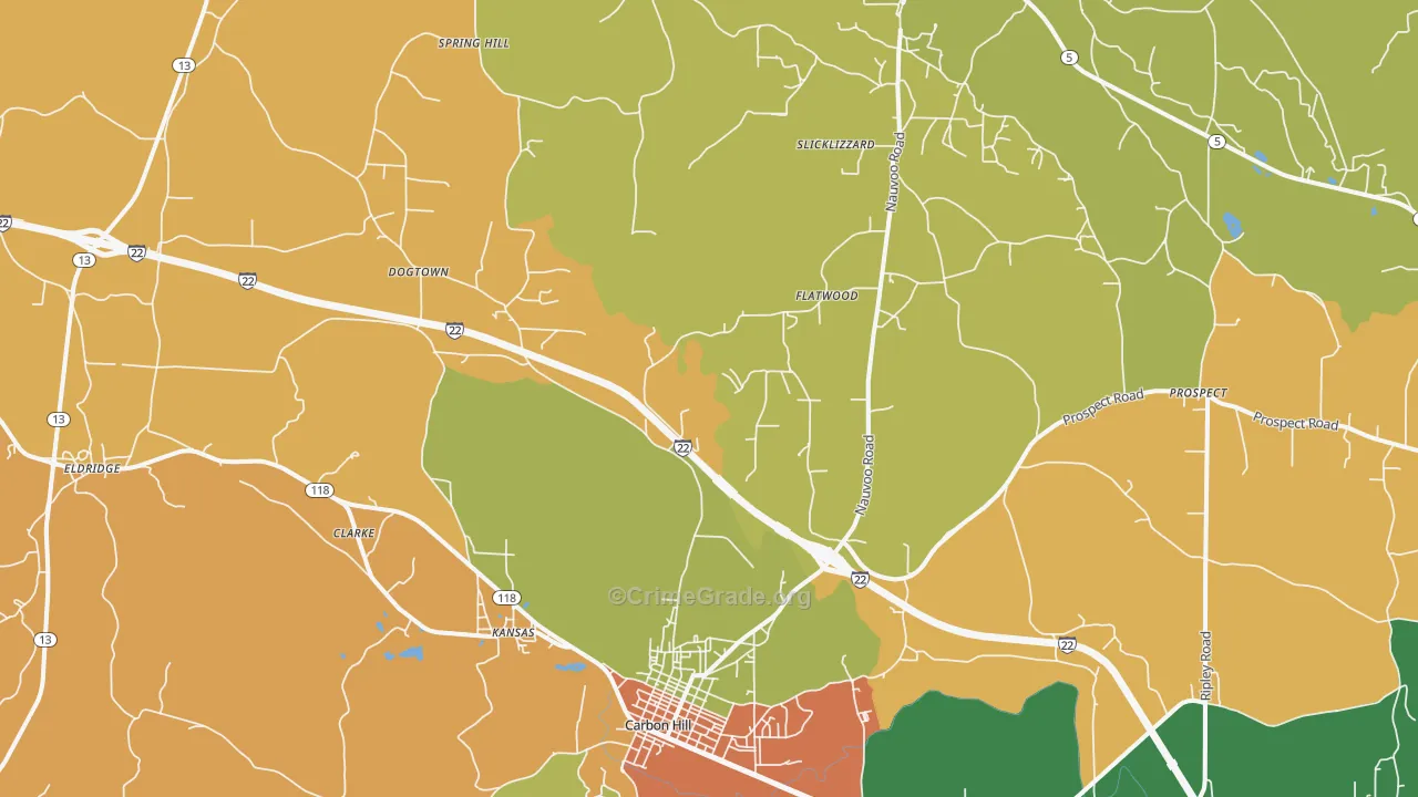 Kansas, AL Map of Robbery Rates