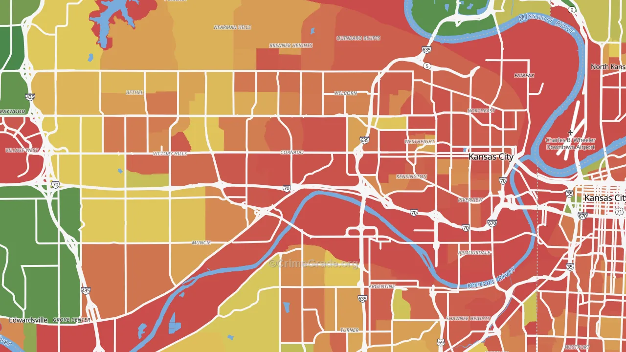 Kansas City, KS Map of Robbery Rates