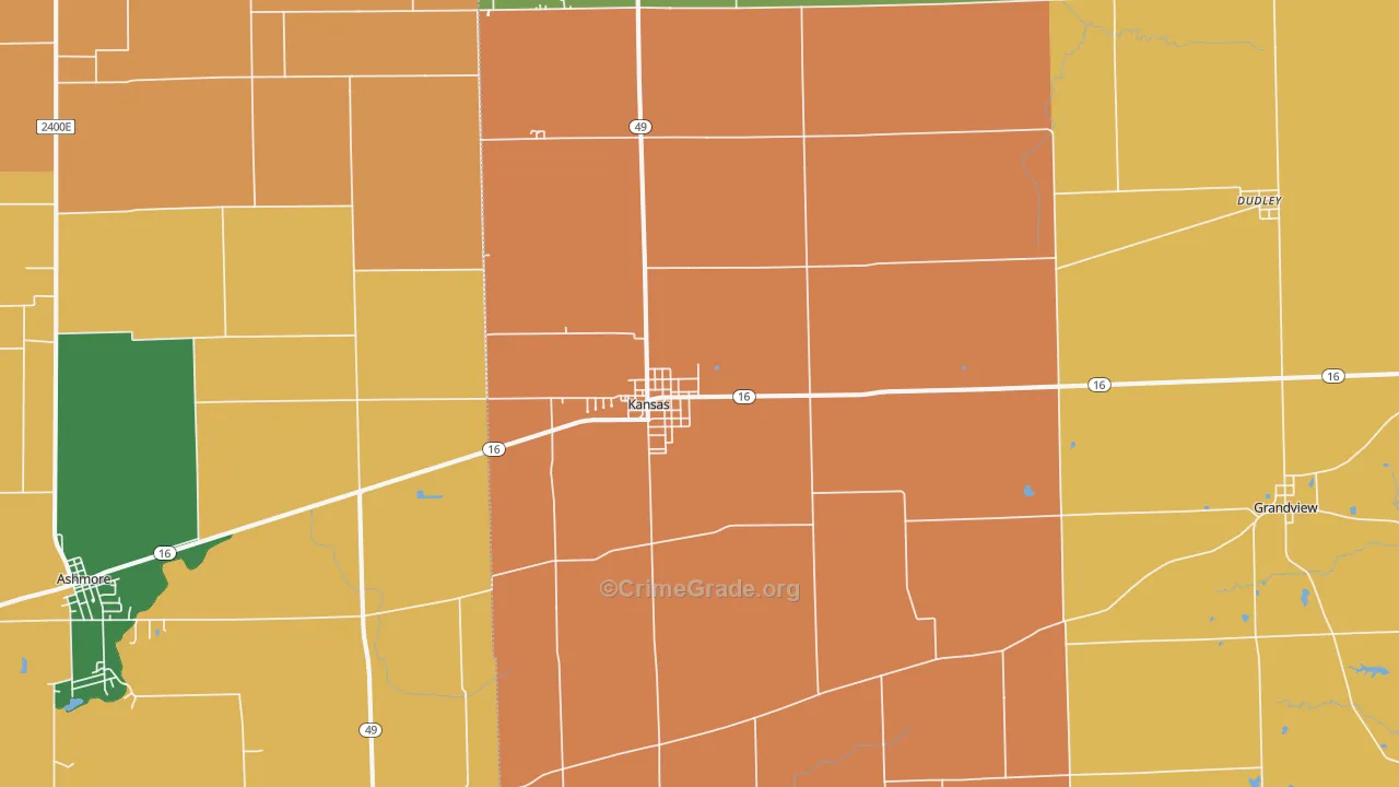 Kansas, IL Map of Robbery Rates