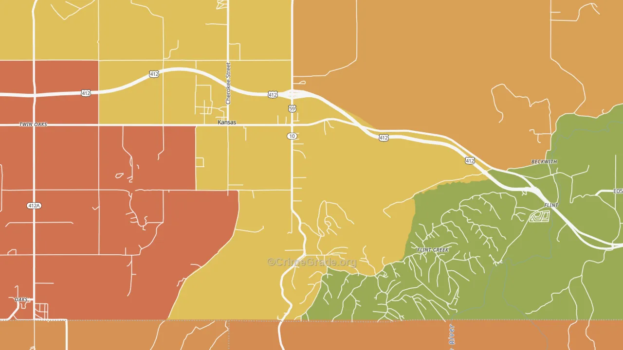 Kansas, OK Map of Robbery Rates