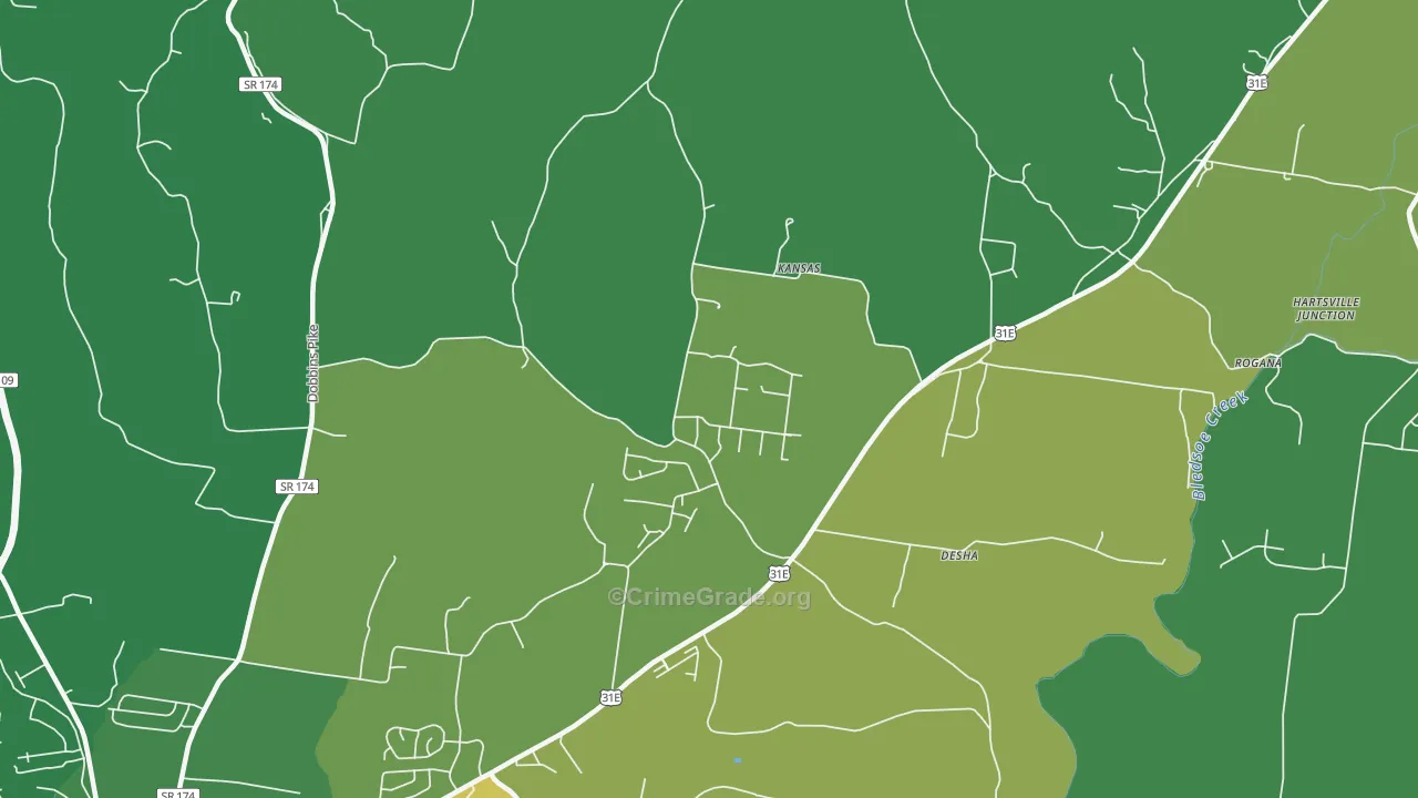 Kansas, TN Map of Robbery Rates