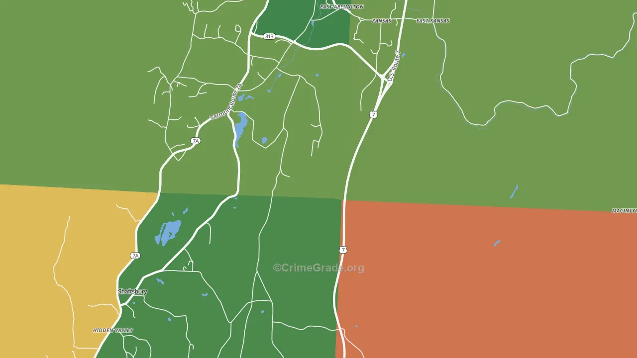 Kansas, VT Map of Robbery Rates