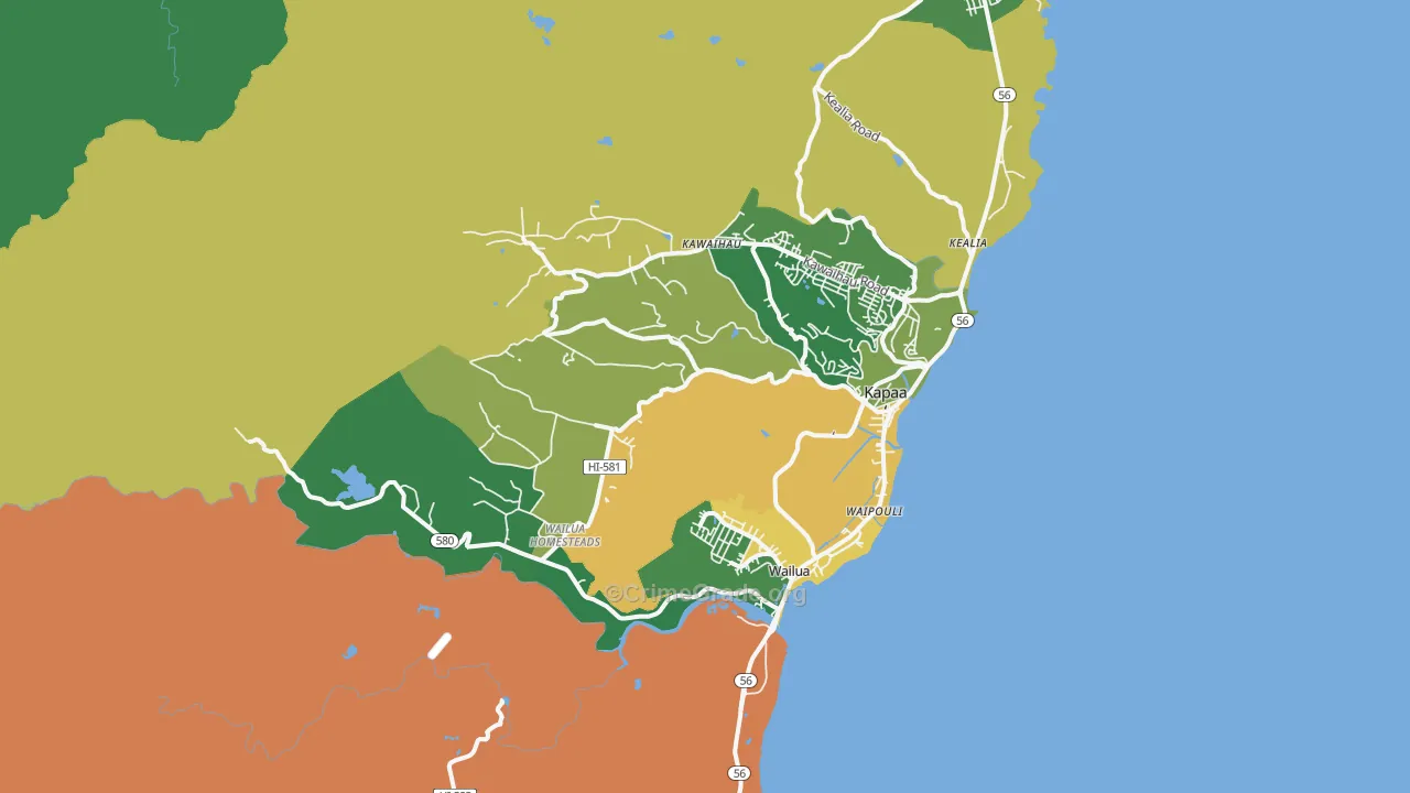 Kapaa, HI Map of Robbery Rates