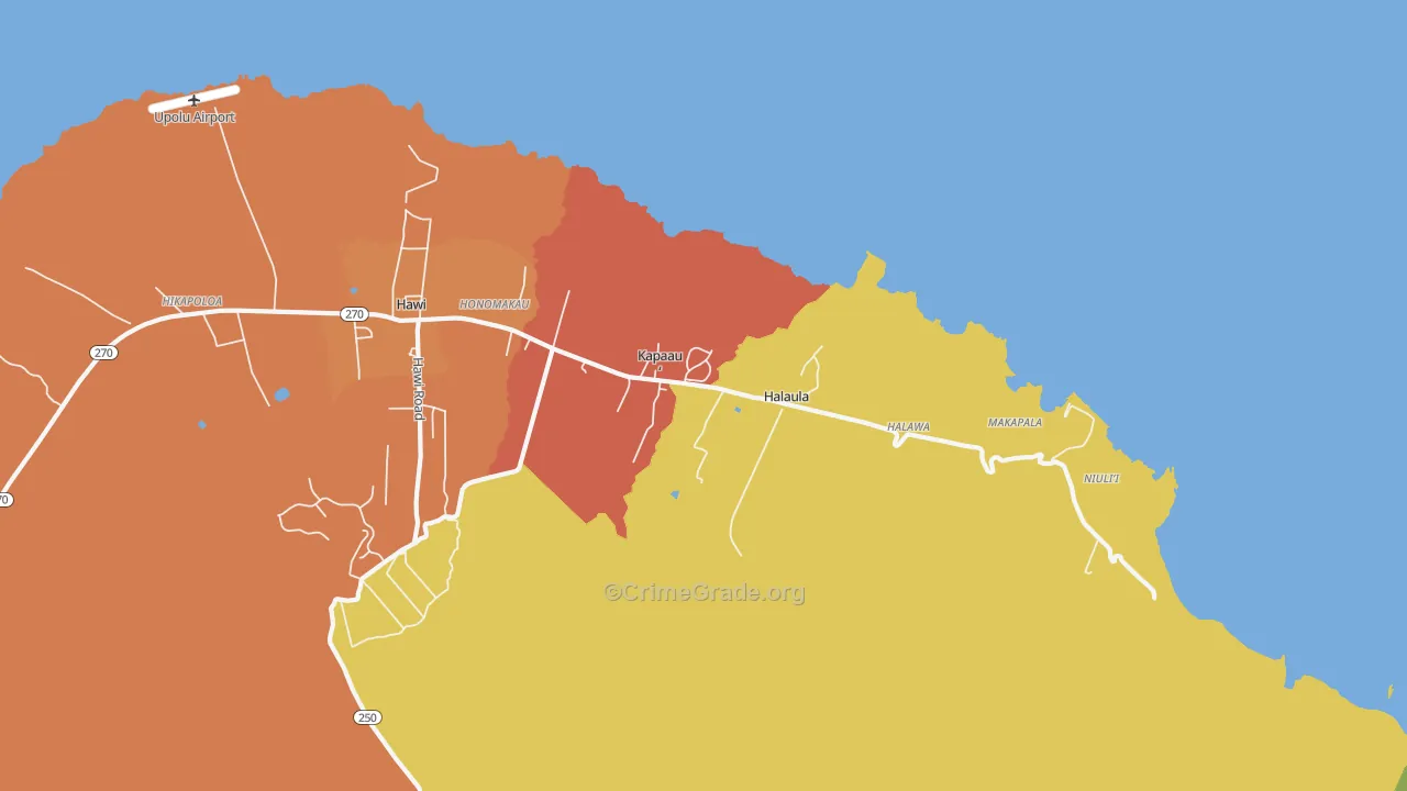 Kapaau, HI Map of Robbery Rates