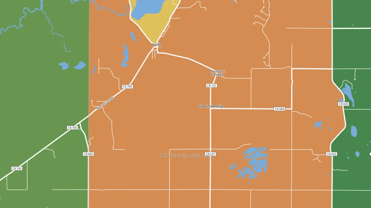 Karlin, MI Map of Robbery Rates