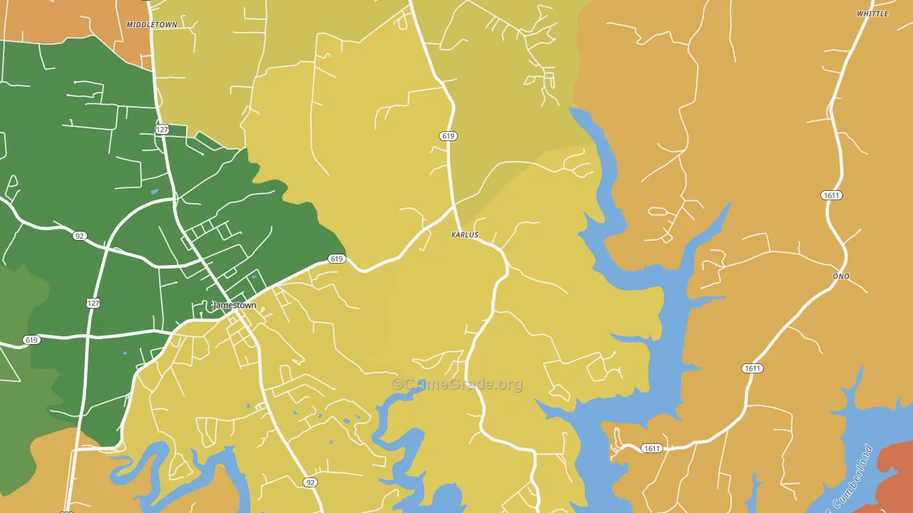Karlus, KY Map of Robbery Rates