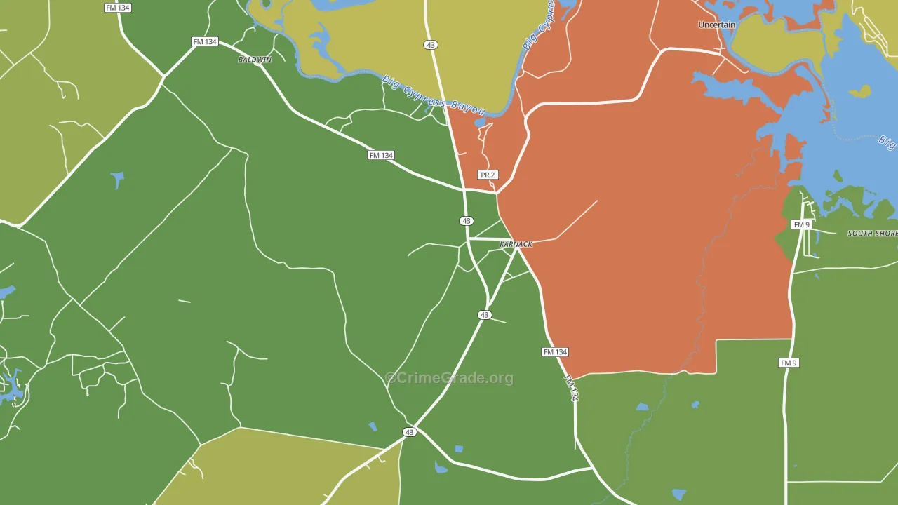 Karnack, TX Map of Robbery Rates