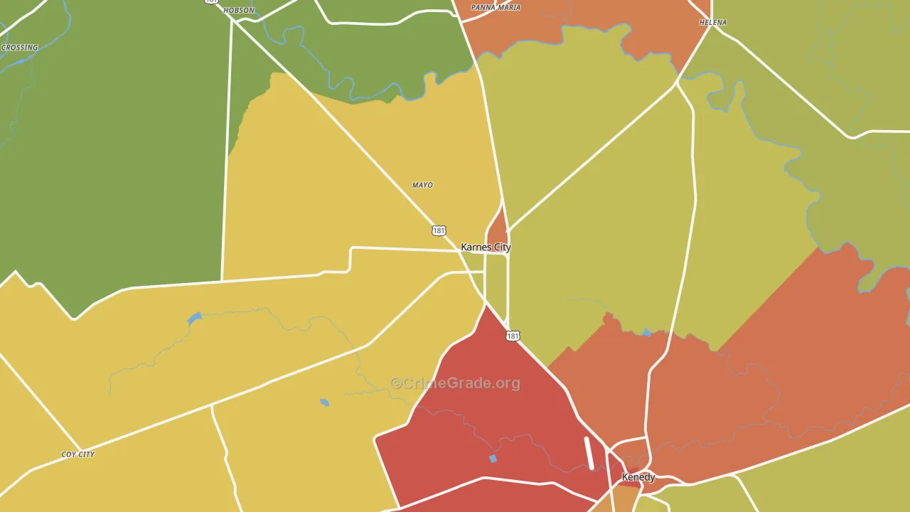 Karnes City, TX Map of Robbery Rates
